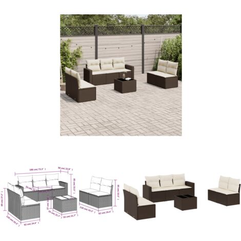 vidaXL Salon de jardin 8 pcs avec coussins marron résine tressée