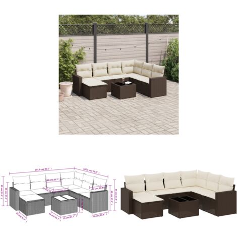 vidaXL Salon de jardin 8 pcs avec coussins marron résine tressée