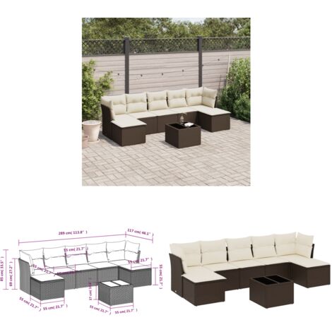 vidaXL Salon de jardin 8 pcs avec coussins marron résine tressée