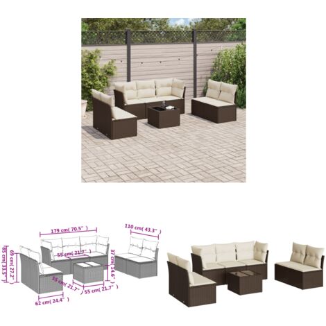 vidaXL Salon de jardin 8 pcs avec coussins marron résine tressée