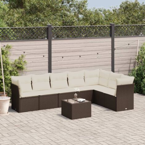 vidaXL Salon de jardin 8 pcs avec coussins marron résine tressée