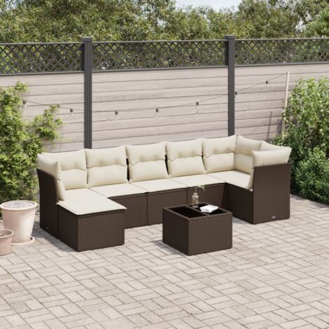 vidaXL Salon de jardin 8 pcs avec coussins marron résine tressée