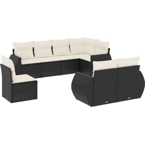 vidaXL Salon de jardin 8 pcs avec coussins noir résine tressée