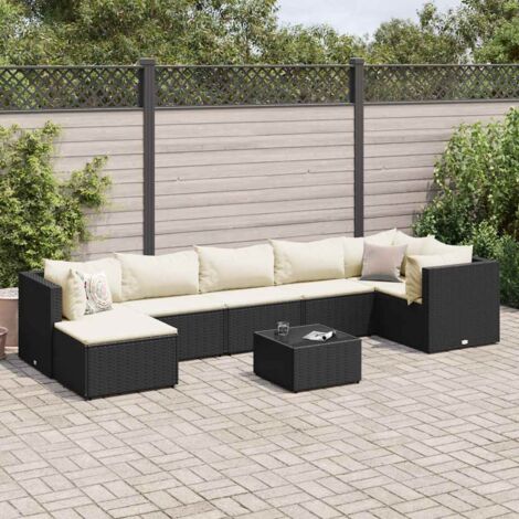 vidaXL Salon de jardin 8 pcs avec coussins noir résine tressée