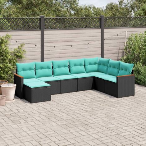 vidaXL Salon de jardin 8 pcs avec coussins noir résine tressée