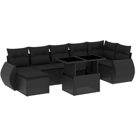 vidaXL Salon de jardin 8 pcs avec coussins noir résine tressée