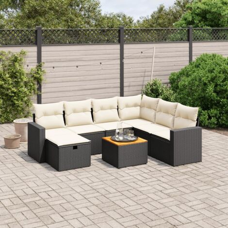 vidaXL Salon de jardin 8 pcs avec coussins noir résine tressée
