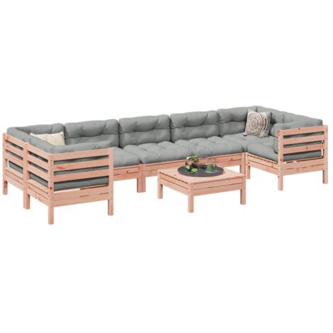 vidaXL Salon de jardin 8 pcs avec coussins sapin douglas solide