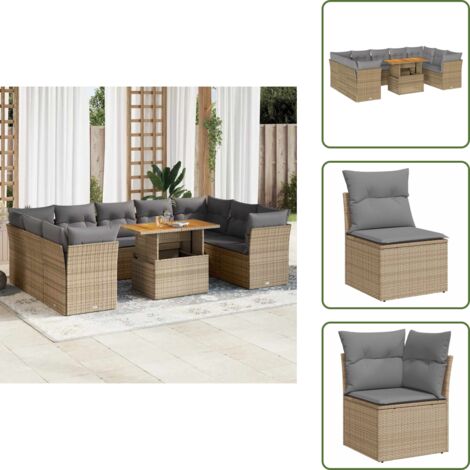 vidaXL Salon de jardin avec coussins 10 pcs beige résine tressée