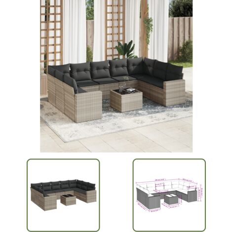 vidaXL Salon de jardin avec coussins 10 pcs gris clair résine tressée