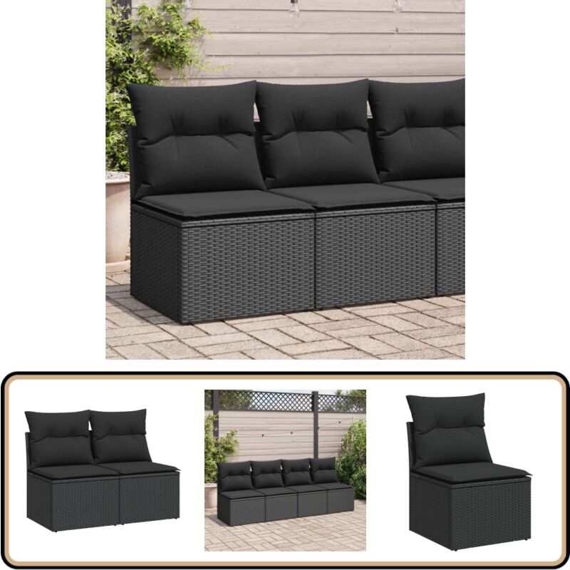 vidaXL Salon de jardin avec coussins 2 pcs noir résine tressée acacia