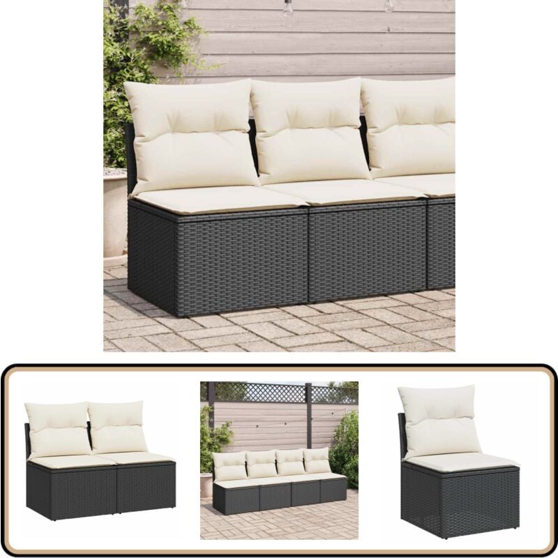 Salon de jardin avec coussins 2 pcs noir résine tressée acacia - Vidaxl