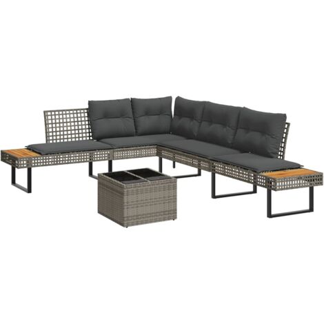 vidaXL Salon de jardin avec coussins 2pcs gris résine tressée et verre