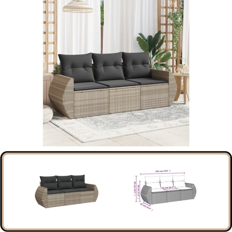 Vidaxl - Salon de jardin avec coussins 3 pcs gris clair résine tressée