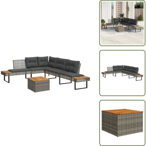 vidaXL Salon de jardin avec coussins 5 pcs gris résine tressée acacia
