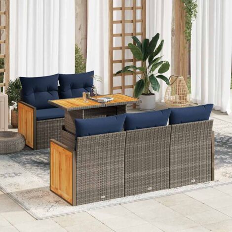 vidaXL Salon de jardin avec coussins 6 pcs gris résine tressée acacia