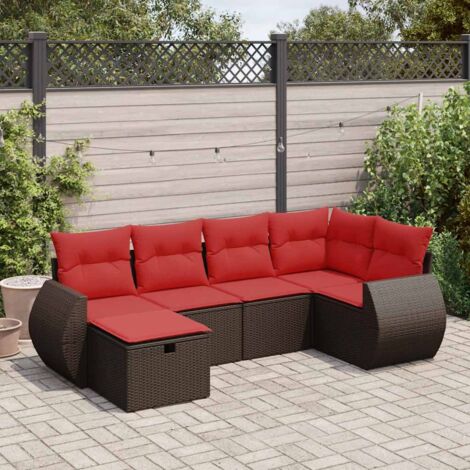vidaXL Salon de jardin avec coussins 6 pcs marron résine tressée