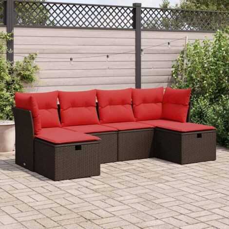 vidaXL Salon de jardin avec coussins 6 pcs marron résine tressée