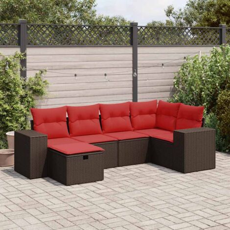 vidaXL Salon de jardin avec coussins 6 pcs marron résine tressée