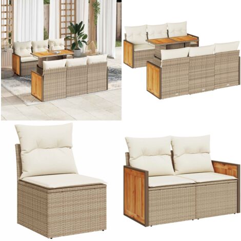 vidaXL Salon de jardin avec coussins 7 pcs beige résine tressée acacia