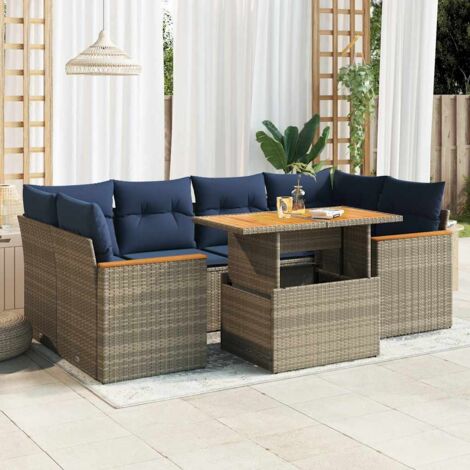 vidaXL Salon de jardin avec coussins 7 pcs gris résine tressée