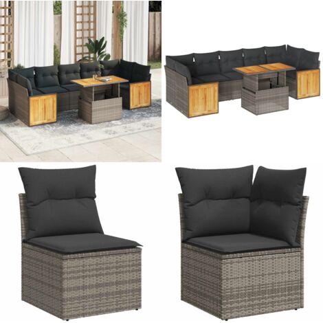 vidaXL Salon de jardin avec coussins 8 pcs gris résine tressée acacia