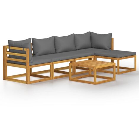 Vidaxl – Salon de jardin modulable 6 pcs – Bois d'acacia massif avec finition à l'huile – Coussins amovibles épais – Résistant aux intempéries
