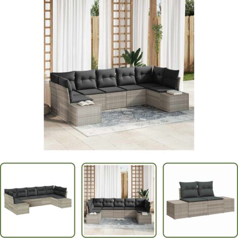 vidaXL Salon extérieur -  Ensemble de canapé de jardin 7 pcs Gris clair Poly rotin