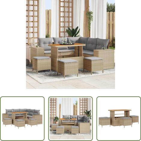 vidaXL Salon extérieur -  Ensemble de canapé de jardin 9 pcs Beige et Gris clair