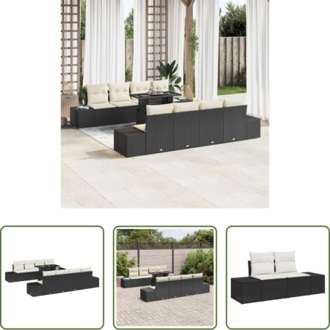vidaXL Salon extérieur -  Ensemble de canapé de jardin 9 pcs Noir et Crème polyrotin