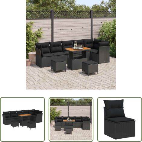 vidaXL Salon extérieur -  Ensemble de canapé de jardin 9 pcs Noir polyrotin