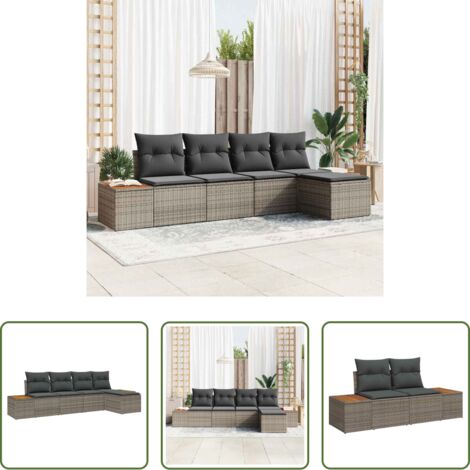 vidaXL Salon extérieur -  Ensemble de canapé de jardin avec coussin 6 pcs Gris Polyrotin