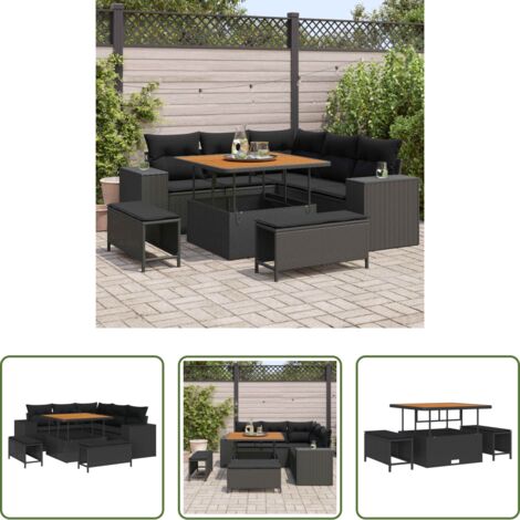vidaXL Salon extérieur -  Ensemble de canapé de jardin avec coussin 8 pcs Noir
