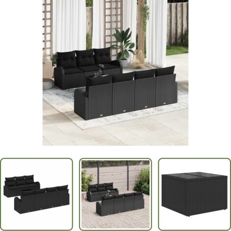 vidaXL Salon extérieur -  Ensemble de canapé de jardin avec coussin 8 pcs Noir