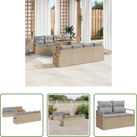 vidaXL Salon extérieur -  Ensemble de canapé de jardin avec coussin 9 pcs Beige et gris