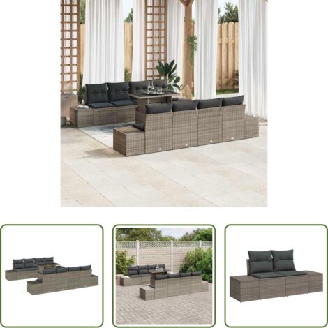vidaXL Salon extérieur -  Ensemble de canapé de jardin avec coussin 9 pcs Gris polyrotin