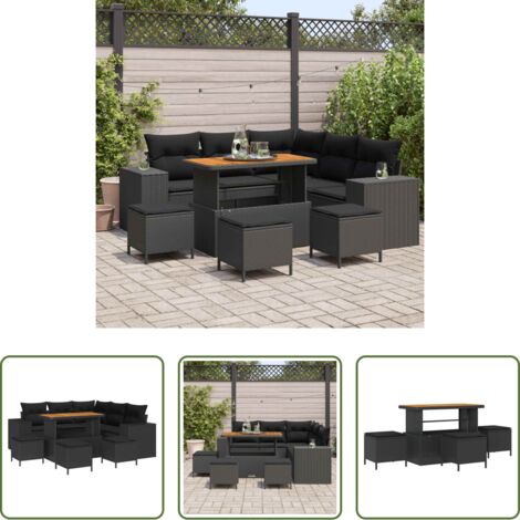 vidaXL Salon extérieur -  Ensemble de canapé de jardin avec coussin 9 pcs Noir