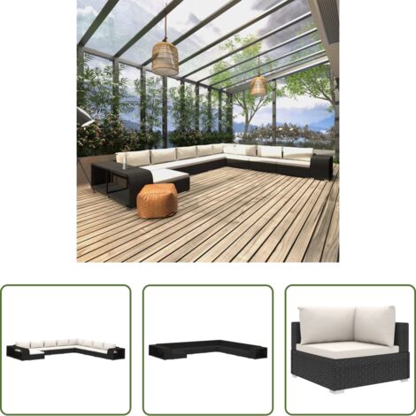 vidaXL Salon extérieur -  Salon de jardin 11 pcs avec coussins Résine tressée Noir
