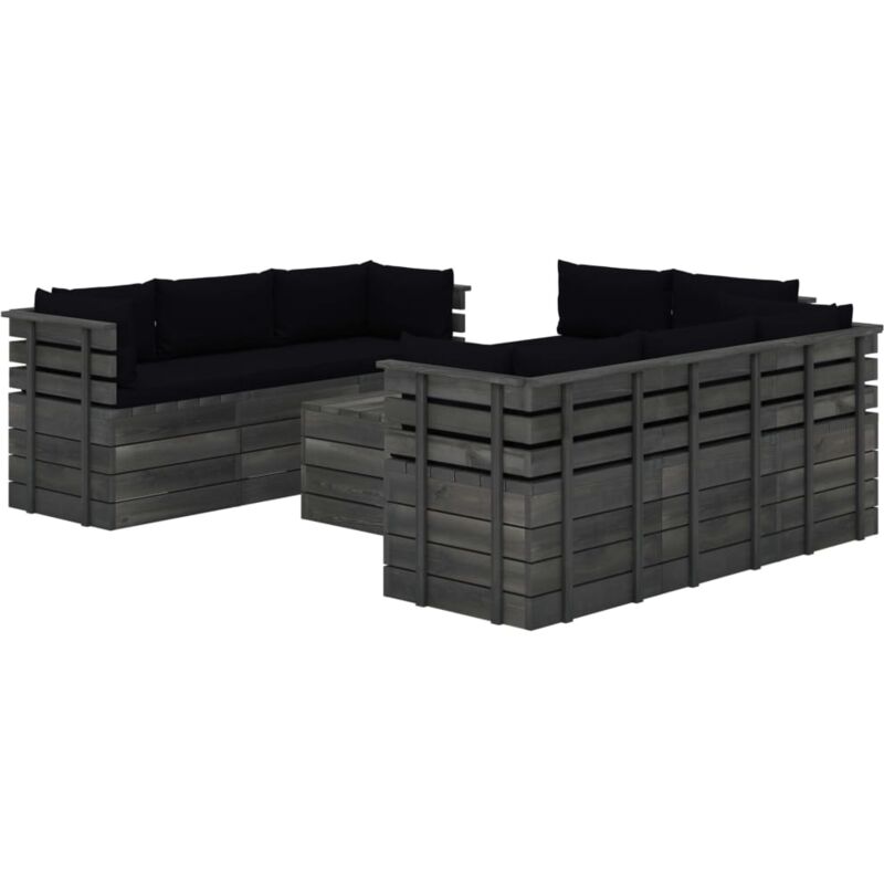Salon Palette de Jardin avec Coussins Bois de Pin Massif 9 pcs Modèle 20
