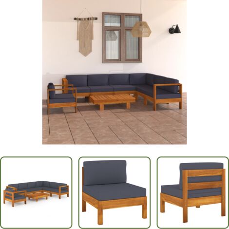 vidaXL Salotto da giardino -  Set Divani Giardino 8 Posti Cuscini Grigi Scuro Massello Acacia