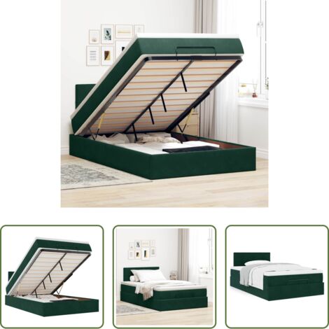 vidaXL Samt -  Ottoman-Bett mit Matratze Dunkelgrün 120x190 cm Samt