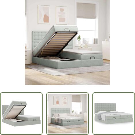 vidaXL Samt -  Ottoman-Bett mit Matratzen Hellgrau 200x200 cm Samt