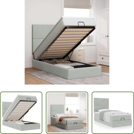 vidaXL Samt -  Ottoman-Bett mit Matratzen Hellgrau 90x200 cm Samt