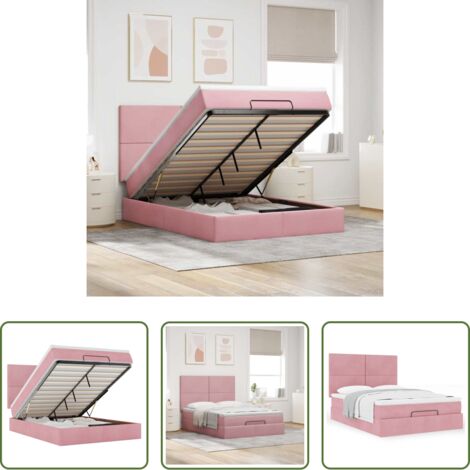vidaXL Samt -  Ottoman-Bett mit Matratzen Rosa 140x200 cm Samt