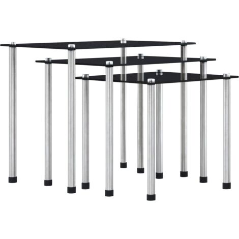 vidaXL Satztische 3 Stk. Schwarz Hartglas