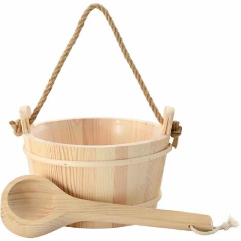 vidaXL  Sauna Bucket  2 pcs Brown Solid Pine Wood and Hemp