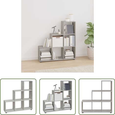vidaXL Scaffalatura per libri -  Libreria a Scala Grigio Cemento 107 cm in Legno Multistrato