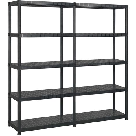 vidaXL Scaffale a 5 Ripiani Nero 170x40x185 cm in Plastica