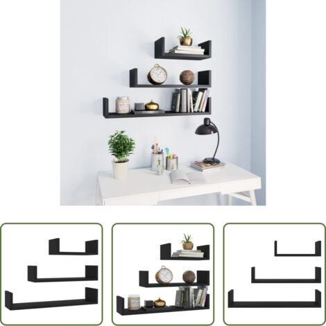 vidaXL Scaffale a muro -  Mensole a Muro 3 pz Nero in Legno Multistrato