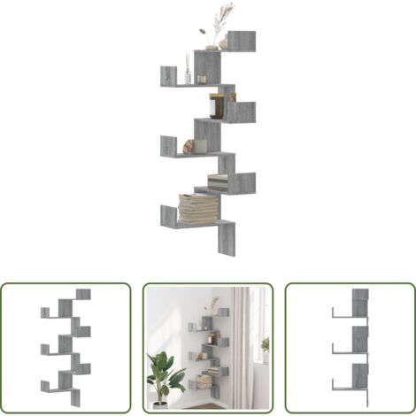 vidaXL Scaffale da parete multistrato -  Scaffale Angolare Muro Grigio Sonoma 45x45x147 cm Multistrato